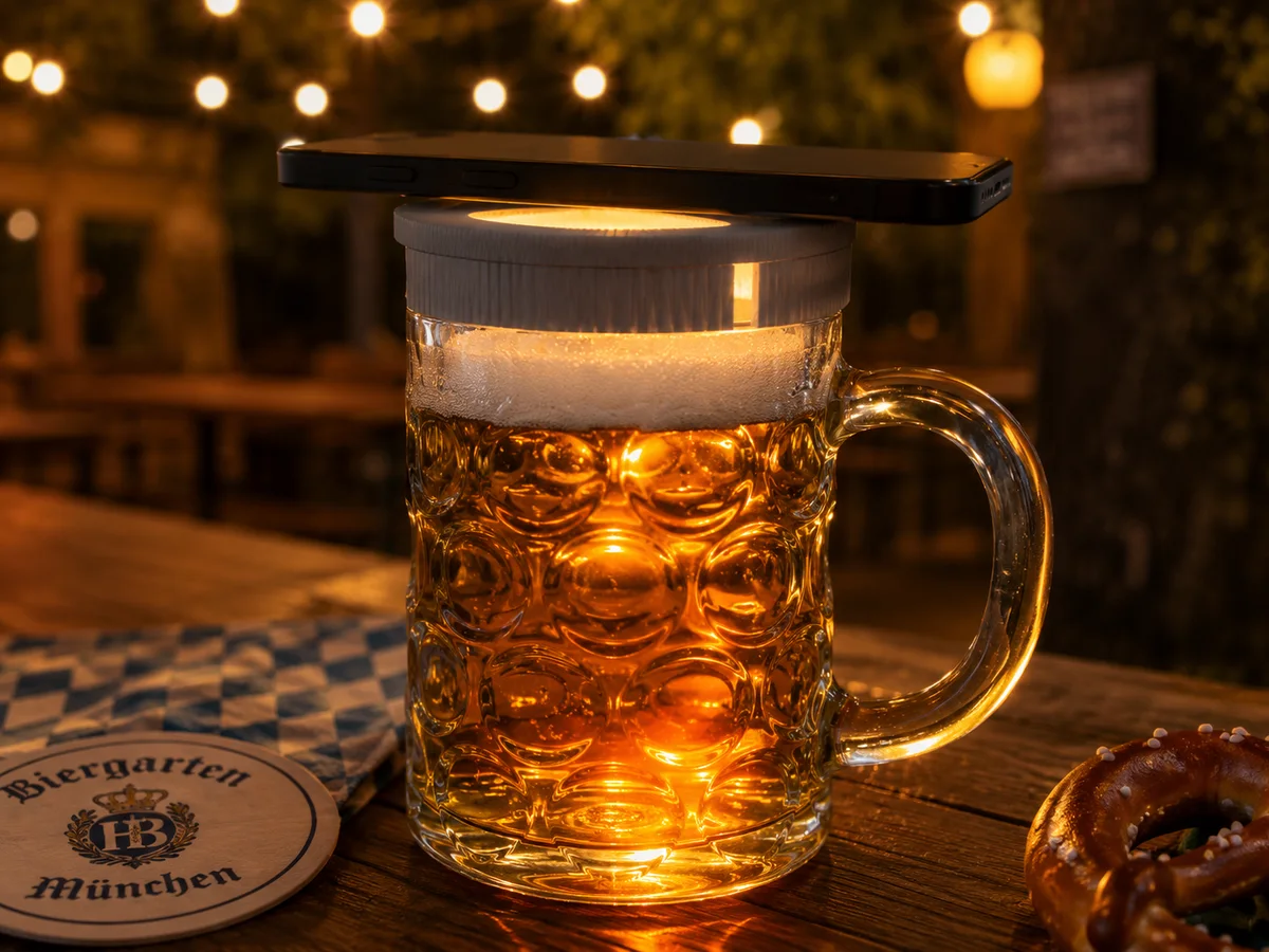 Bierlampe-Halterung auf einem 1-Liter-Maß